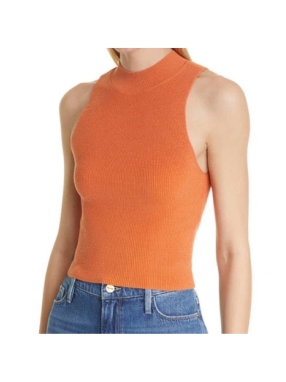 Frame Orange Silk Stretch Knit Sleeveless mock neck sweater tank size xs